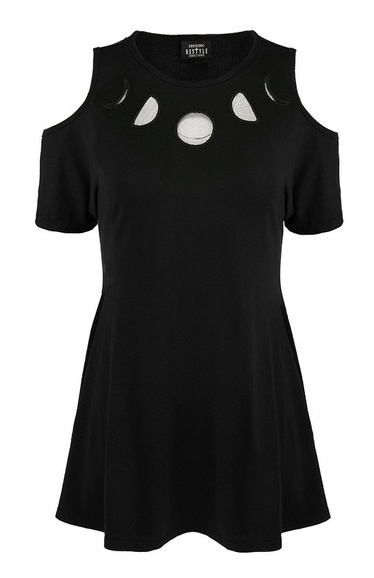 Czarna tunika MOON PHASES TUNIC, fazy księżyca cold shoulder