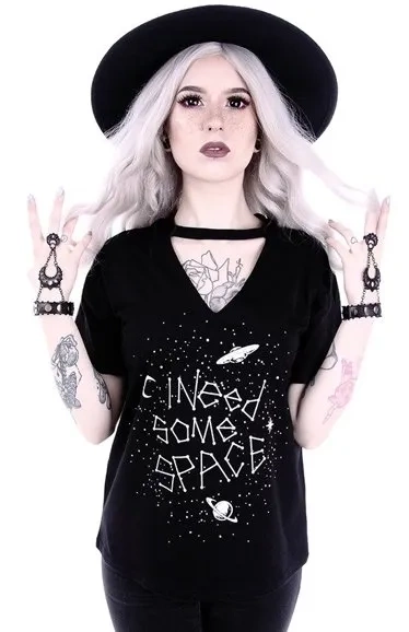 Gothic blouse with star constellation V-neck with choker "I NEED SOME SPACE"