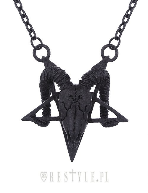 Black necklace with ram skull and pentagram, occult jewellery "RAM SKULL BLACK necklace"