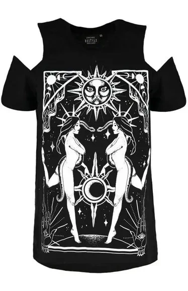 Schwarzes Gothic-T-Shirt Sorceress COVEN COLD SHOULDER