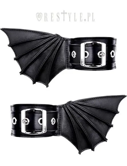 Schwarze Gothic-Armbänder mit Fledermausflügeln, Paar Manschetten, Gothic-Schuhe Accessoire "BAT CUFFS"