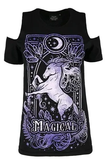 T-Shirt mit kalter Schulter MAGICAL UNICORN PURPLE