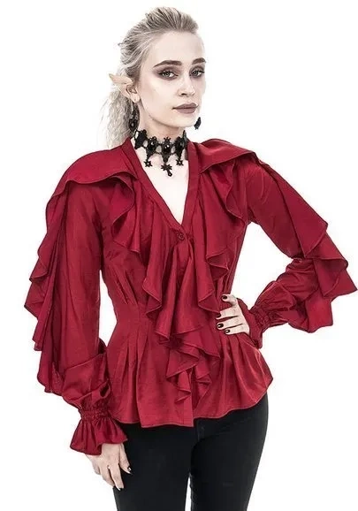 gothic DAPHNE ROTES SHIRT mit Rüschen