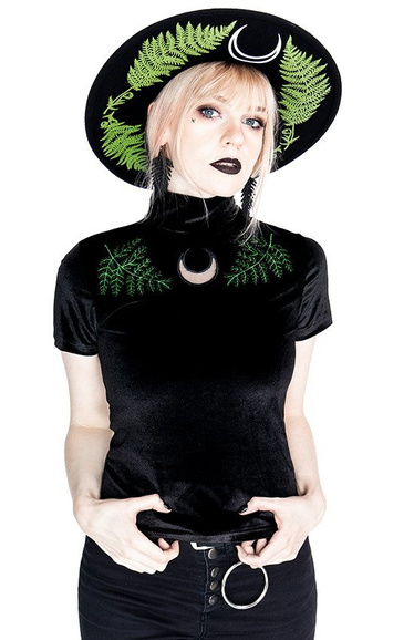 Black Velvet Forest Top with embroidery FERN VELVET TOP