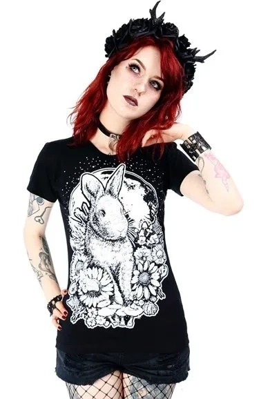 Schwarzes Damen-T-Shirt Moon Bunny