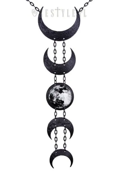 Langer Halbmond-Anhänger, okkulter Schmuck, Luna "LUNAR BLACK NECKLACE"