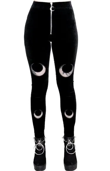DOUBLE CRESCENT VELVET LEGGINGS Gothic-Leggings schwarz