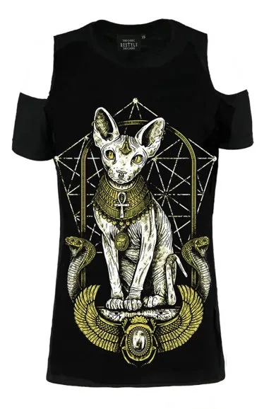 Sphinx Katze Tshirt mit kalten Schultern