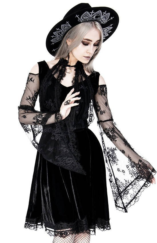 Layered lace gothic dress with a crescent charm