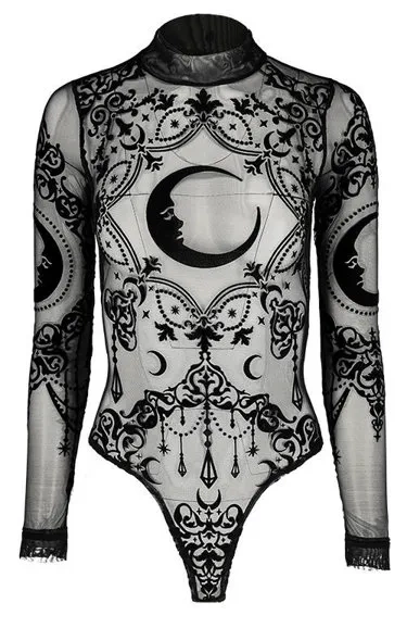 Schwarzer Gothic CRESCENT MESH BODYSUIT