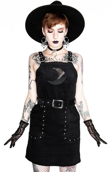 Schwarzer Gothic-Netz-Mond-Träger CORDUROY CRESCENT DRESS