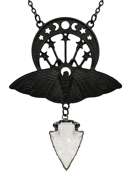 CRYSTAL MOON MOTH BLACK NECKLACE