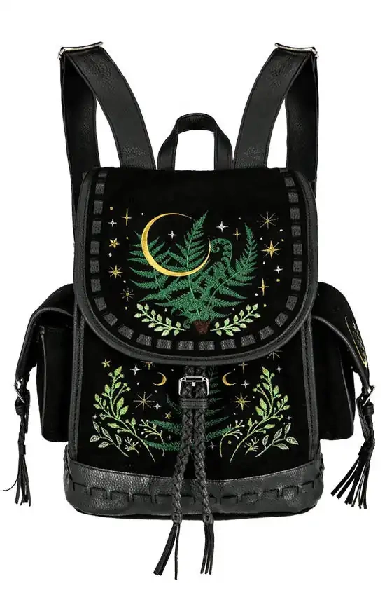 HERBAL BACKPACK with fern and crescent embroidery Restyle
