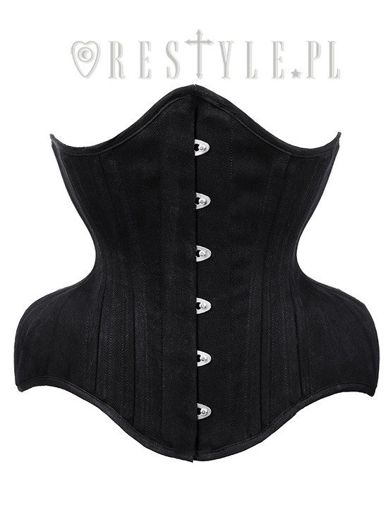 Black cotton underbust hourglass corset WIDE HIPS MATT