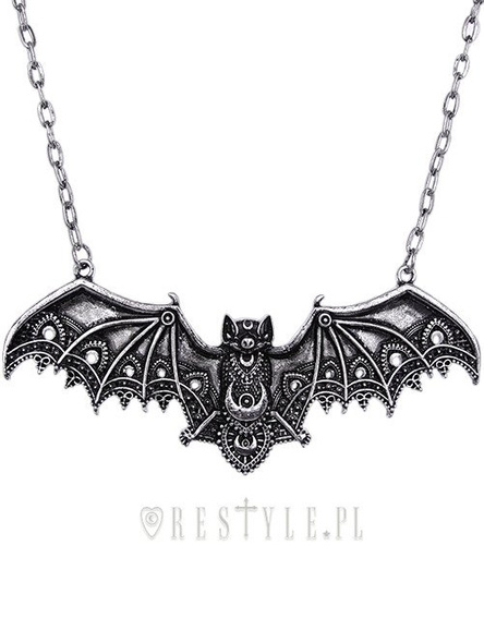 Wisior srebrny nietoperz koronkowy, naszyjnik księżyc "LACE BAT SILVER PENDANT"