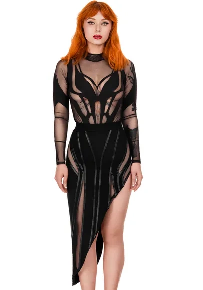 DESIREE SKIRT Asymmetrischer Rock mit PU-Nähten