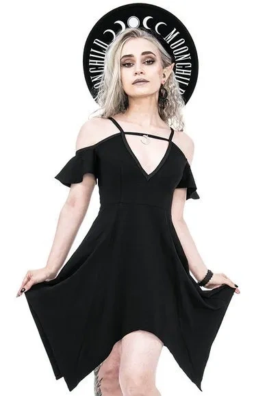 Moon Schlüsselloch-Tunika Schwarzes Jerseykleid