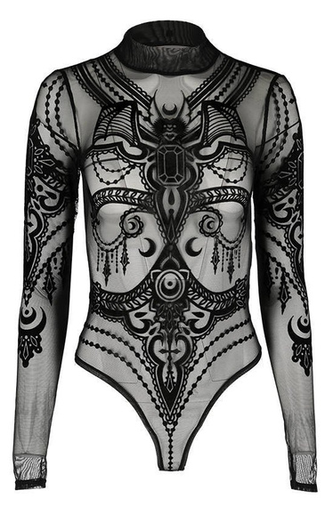 Black gothic JEWEL BAT MESH BODYSUIT