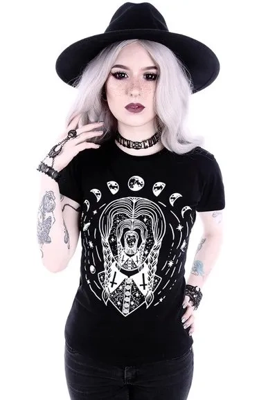 Gothic-Bluse mit Mittwochs-Addams-T-Shirt "TRIPPIN WEDNESDAY"