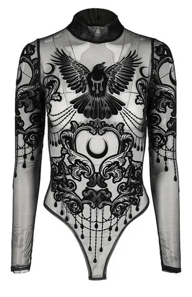 Schwarzer Gothic RAVEN MESH BODYSUIT
