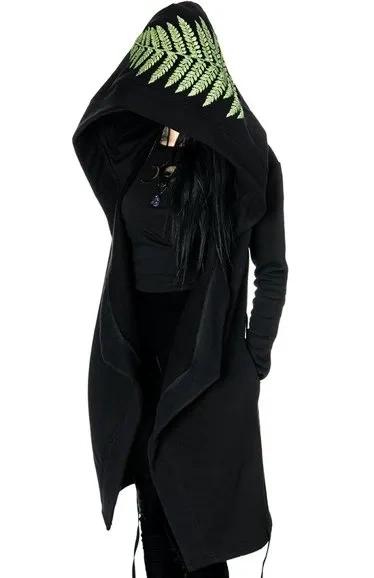 Langer, gotischer Fern Hoodie mit übergroßer Kapuze "FOREST WITCH"