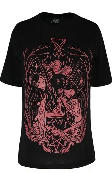 Schwarzes T-Shirt in Übergröße LUCIFER BURGUNDY