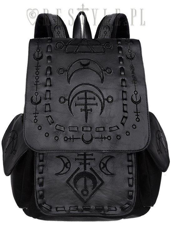 School bag, with pockets "RUNIC MOON BLACK  BACKPACK"