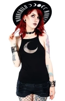 Schwarzes Damen-Top Mesh Moon