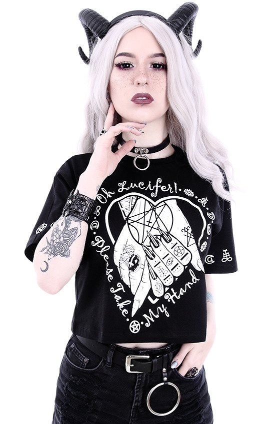 Gothic blouse, occult t-shirt Crop Top "OH LUCIFER"