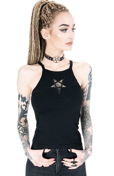 Black women`s Top Mesh Pentagram