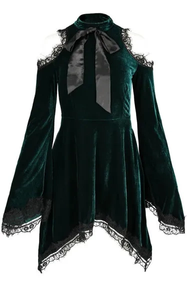 GRÜNES GAYA-KLEID Samttunika mit Schleife und Seitentaschen