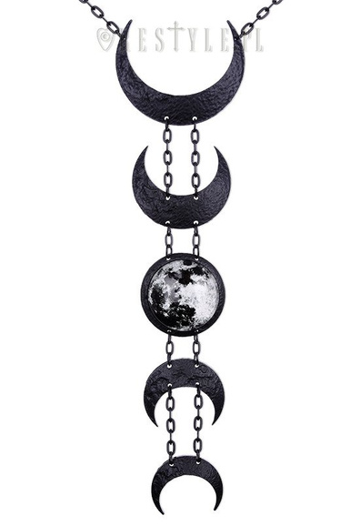 Crescent long pendant, occult jewellery, luna "LUNAR BLACK NECKLACE"