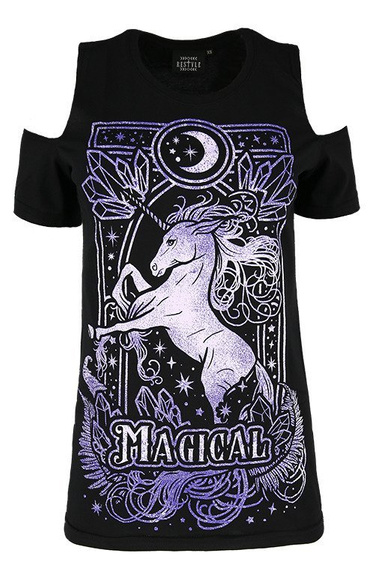 Cold shoulder t-shirt MAGICAL UNICORN PURPLE