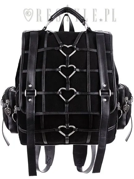 Schwarze Gothic Tasche, Harness Heart, quadratischer Rucksack "HEAVY HEART BACKPACK"