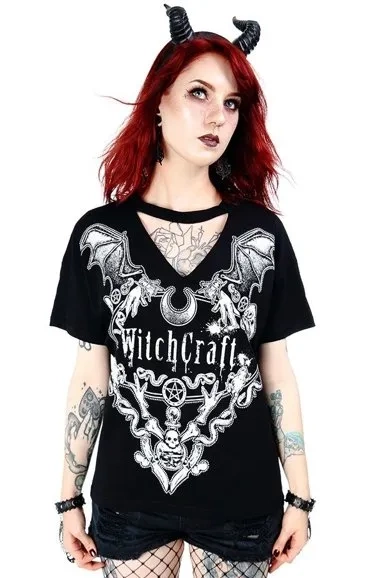 Schwarzes Gothic-Kropfband Top Witchcraft