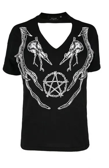 Schwarzes heidnisches T-Shirt mit Kropfband Antlers Top