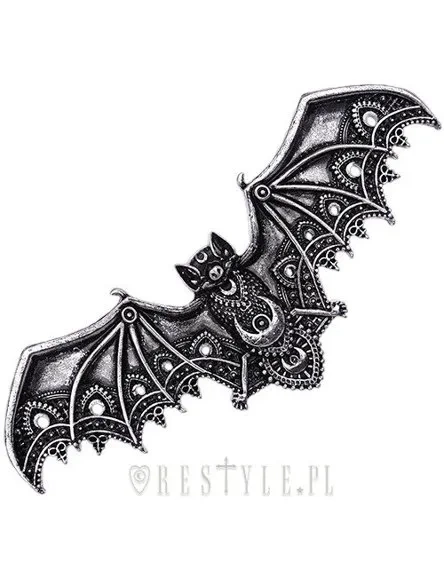 Gothic Haarspange Mondsichel Fledermaus, okkulter Schmuck "LACE BAT SILVER HAIRCLIP"