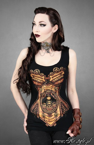 Tank top "STEAMPUNK CORSET" mechanical skeleton, black singlet