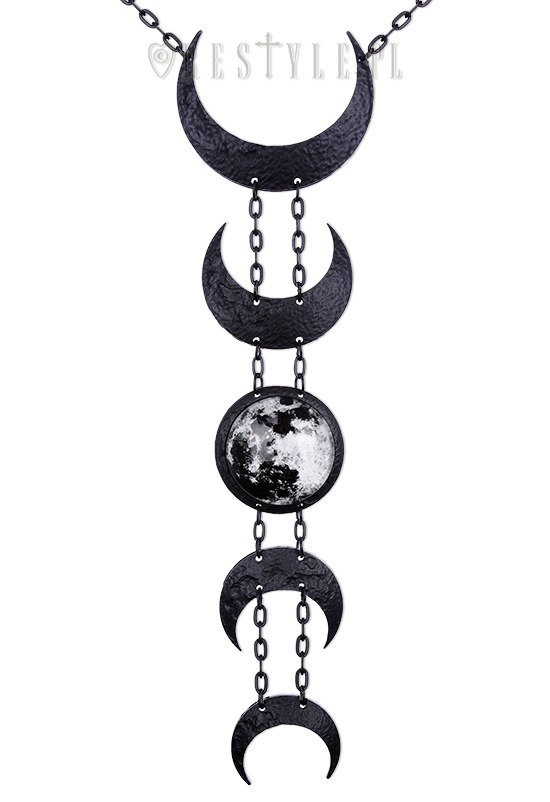 Czarny, długi naszyjnik, Fazy księżyca wisior "LUNAR BLACK NECKLACE"