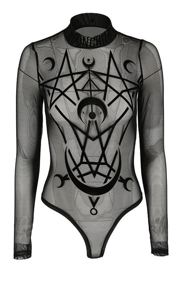 Czarne gotyckie body z siatki geometryczne MOON CHILD MESH BODY