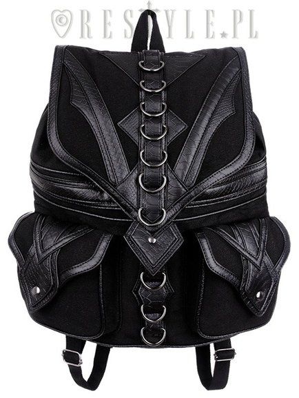 Schwarzer Schulranzen mit Taschen, 90er Jahre Rucksack "DRAGON BACKPACK"