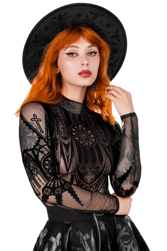 Schwarzer Gothic INVERTED CATHEDRAL MESH BODYSUIT