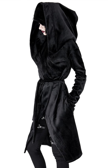 VELVET REAPER HOODIE, czarna gotycka aksamitna bluza z dużym kapturem