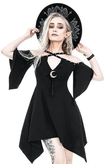 Calista Tunika, Schwarzes Jerseykleid mit Halbmond