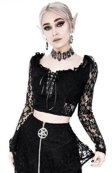 Gothic Cropped Lace Top mit Sweetheart Ausschnitt