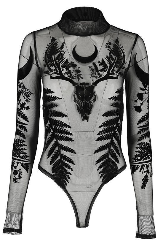 Black gothic FERN MESH BODYSUIT