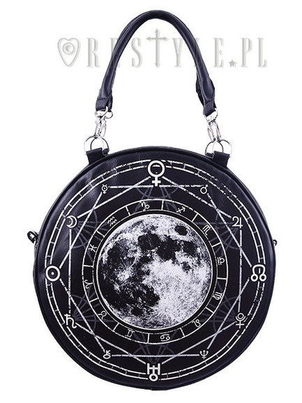 Black, witchy purse, full moon print, moon bag "LUNA ROUND BAG"