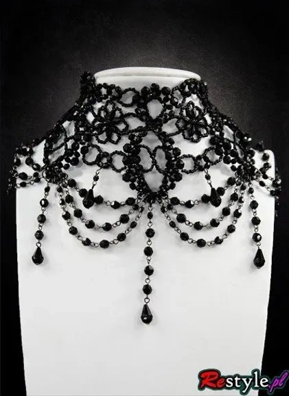 Großes schwarzes viktorianisches Perlenhalsband  "BURLESQUE"