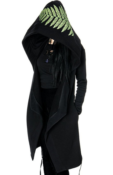 Long, gothic Fern Hoodie with oversized hood "FOREST WITCH"