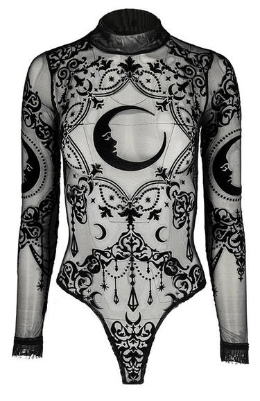 Black gothic CRESCENT MESH BODYSUIT